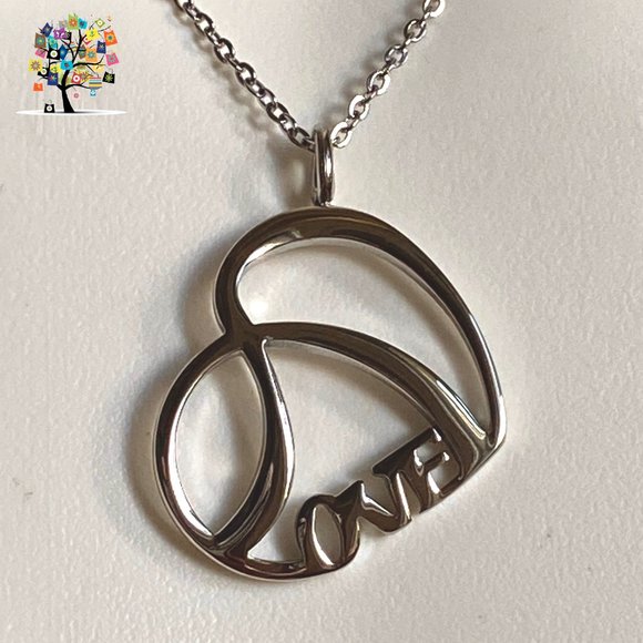 LOVE Double Heart Graphic Necklace Stainless Steel - Picture 3 of 4